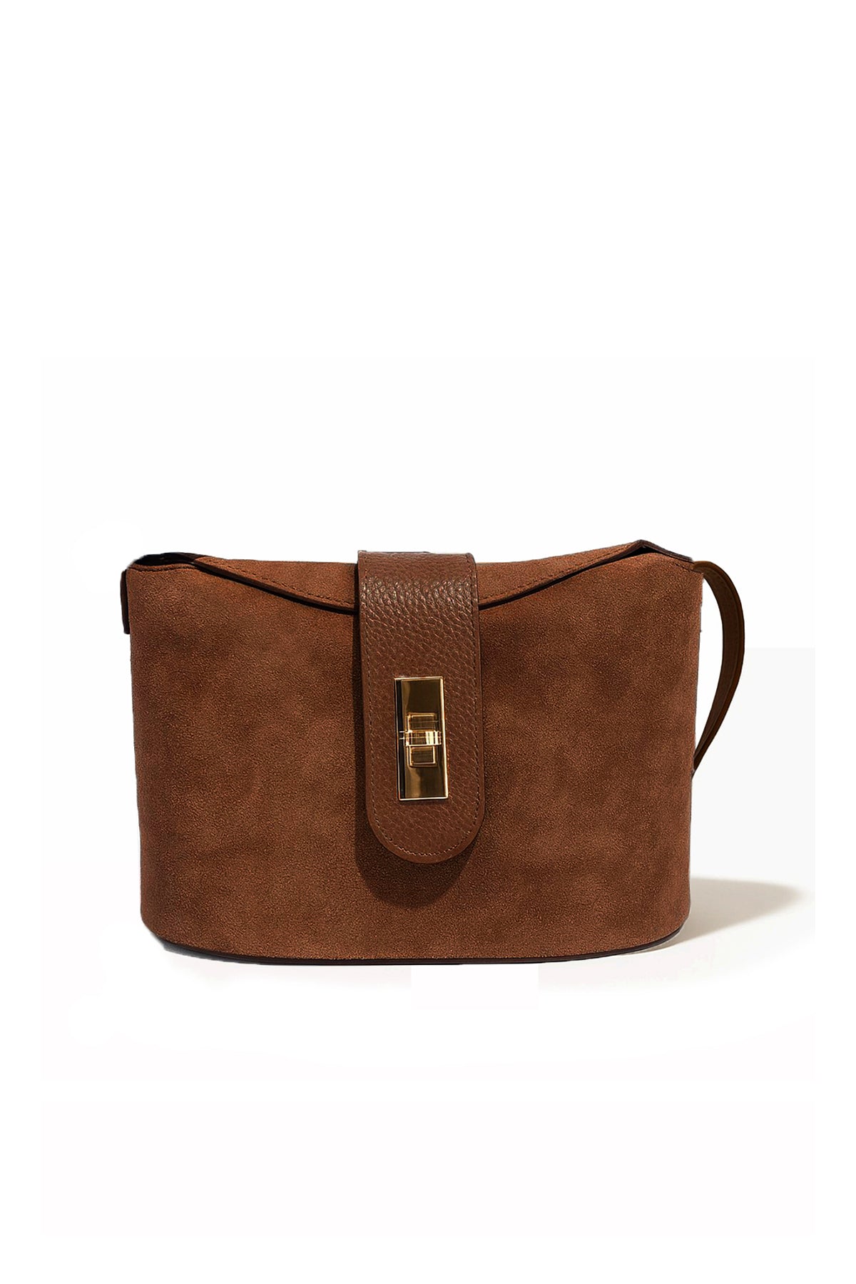 Sac cuir bandoulière PRISCA SUEDE, Cognac