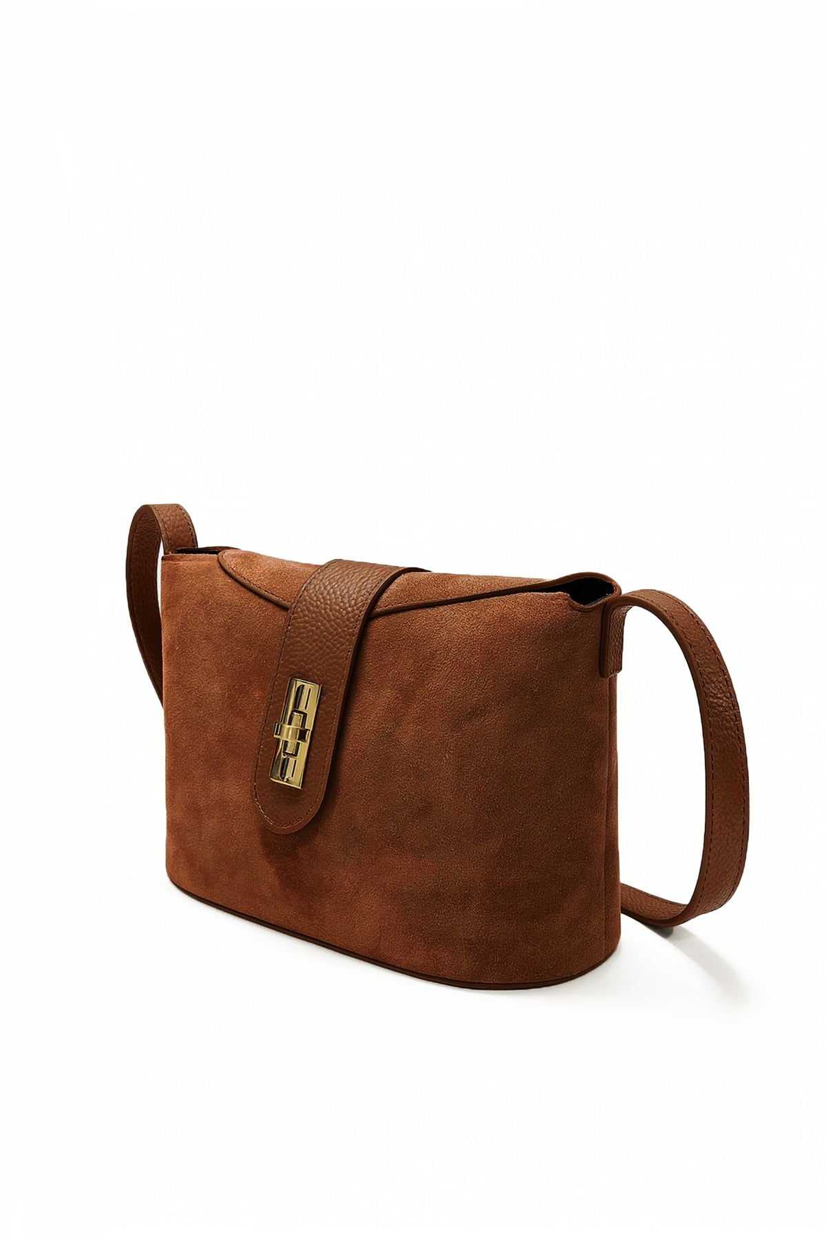 Sac cuir bandoulière PRISCA SUEDE, Cognac