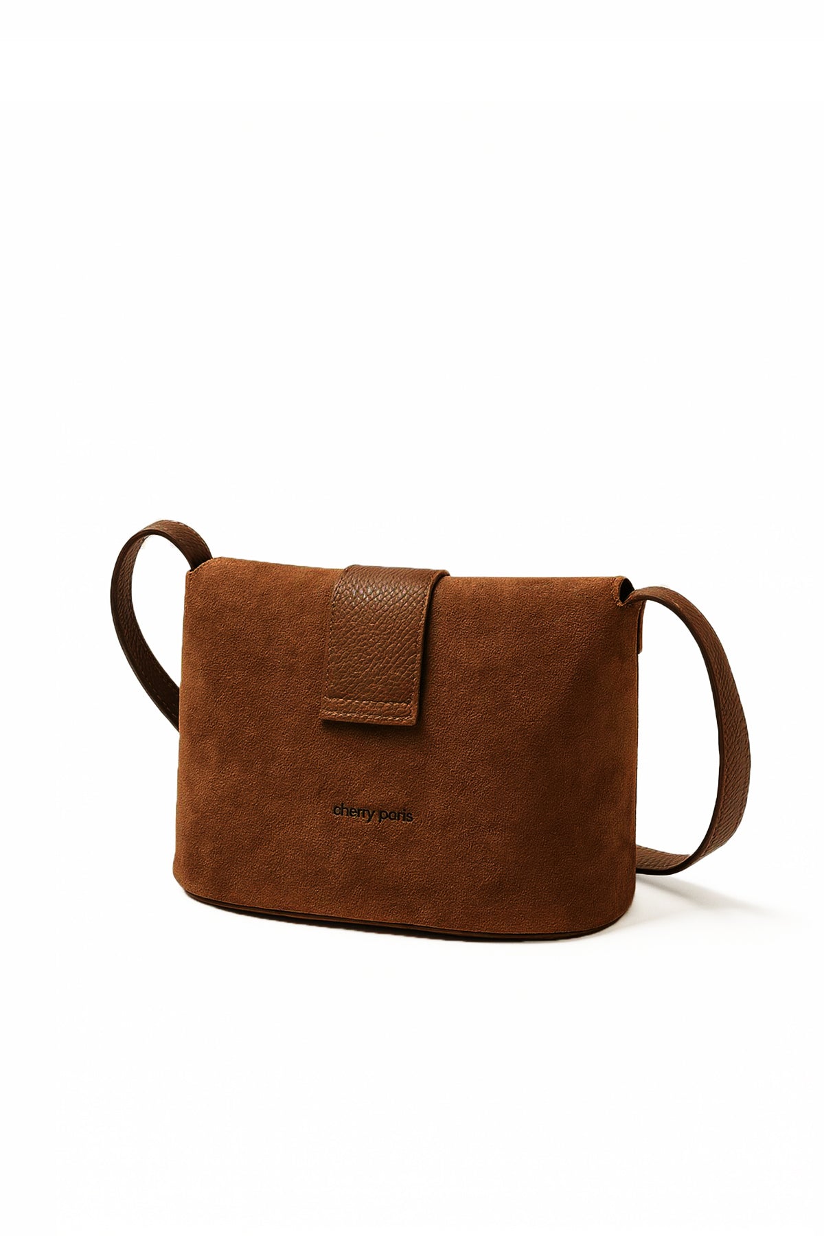 Sac cuir bandoulière PRISCA SUEDE, Cognac