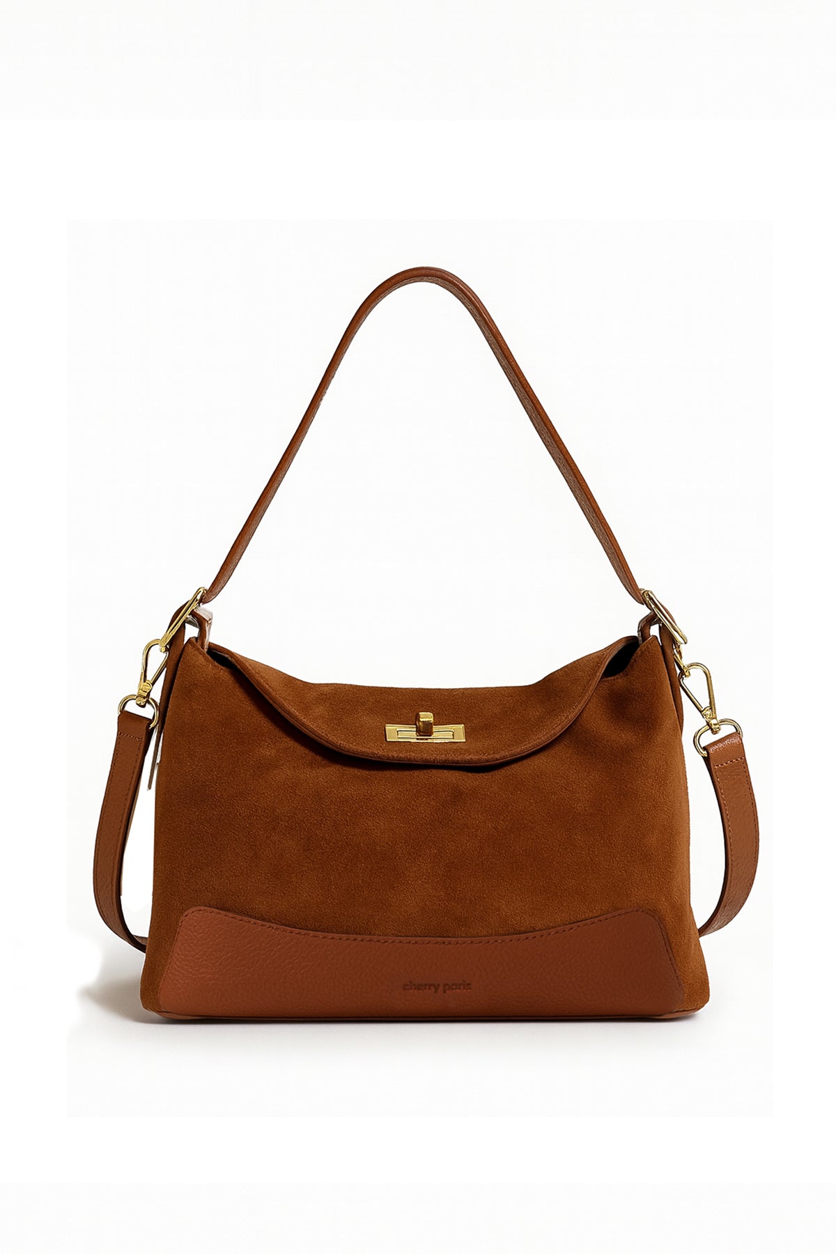 Sac cuir porté épaule PERLA SUEDE,  Cognac