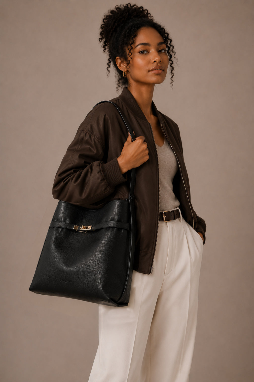 Sac porté épaule en cuir ERELL, Noir