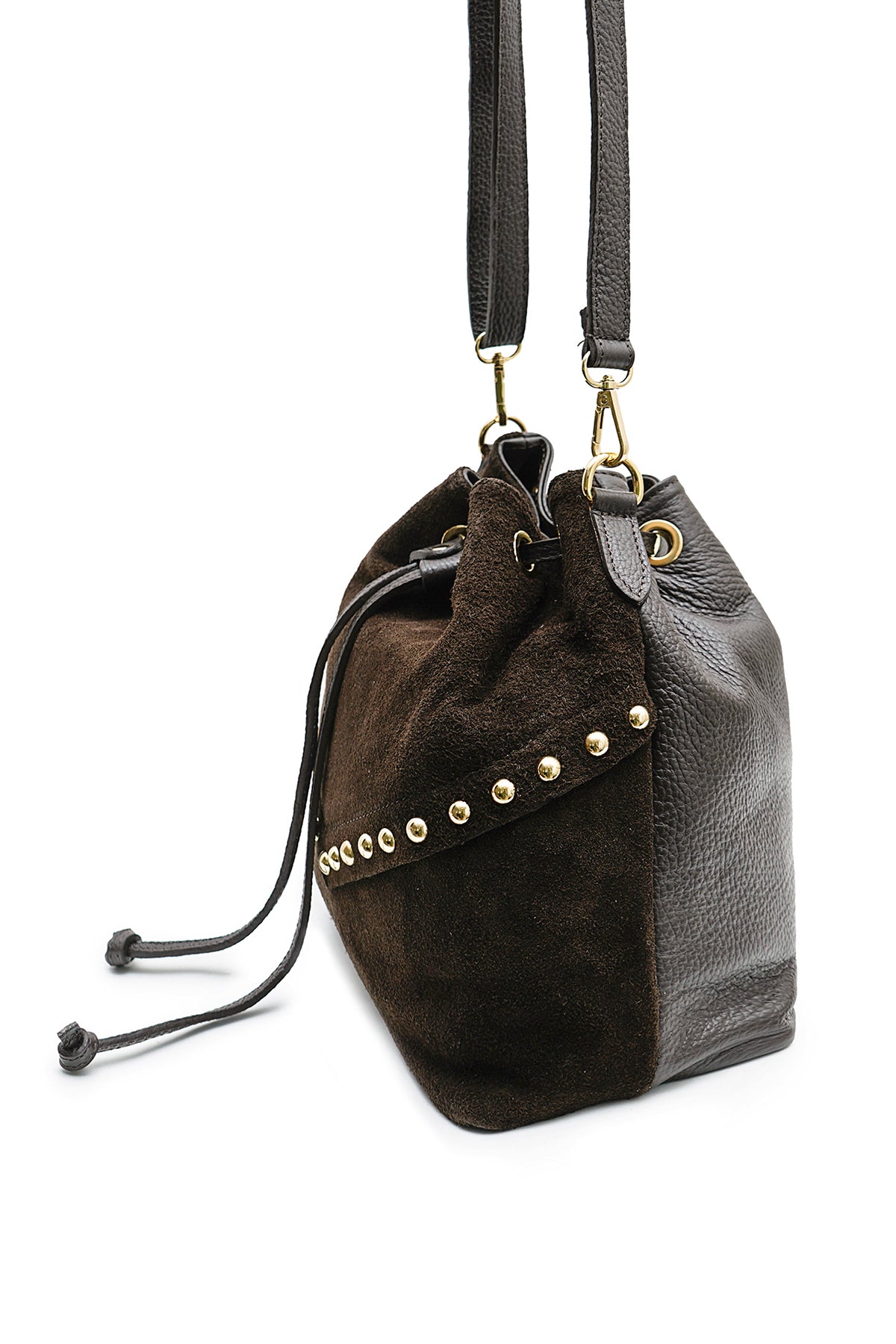 Sac Seau CUIR Clouté, Chocolat