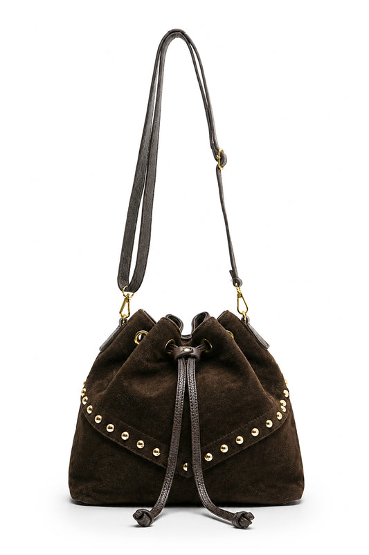 Sac Seau CUIR Clouté, Chocolat