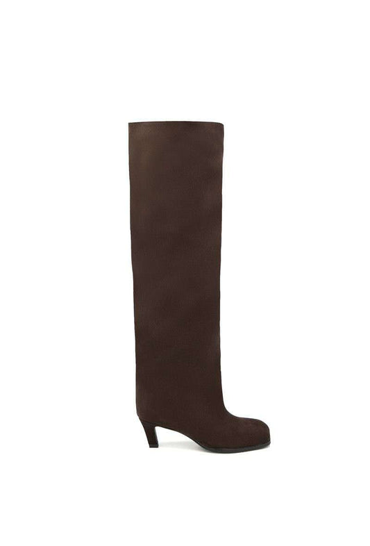 Bottes Hautes Plissées "Slouchy" en Suédine - Marron