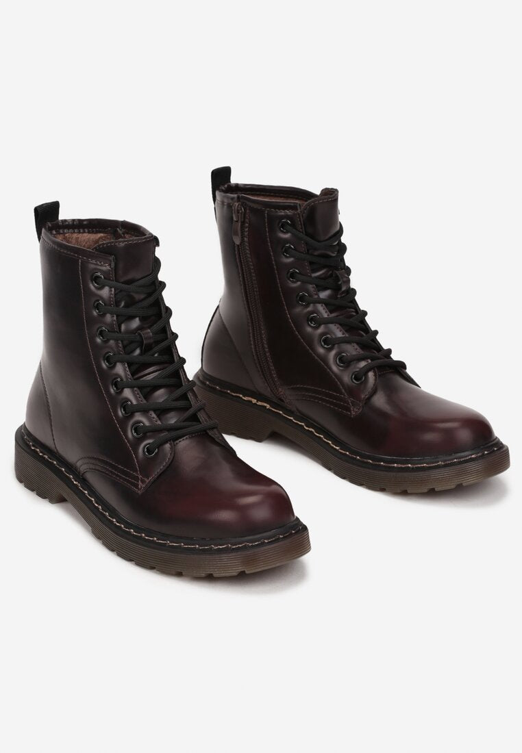 Bottines femmes plates à lacets, Bordeaux – VERA COLLECTION