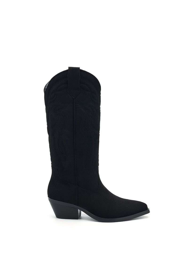 Bottes Hautes Style Santiags Brodées Noir