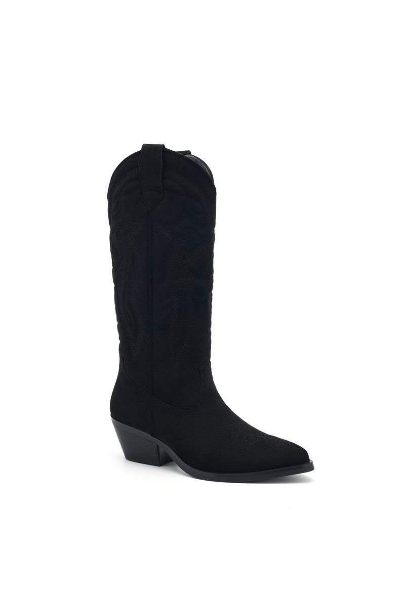 Bottes Hautes Style Santiags Brodées Noir