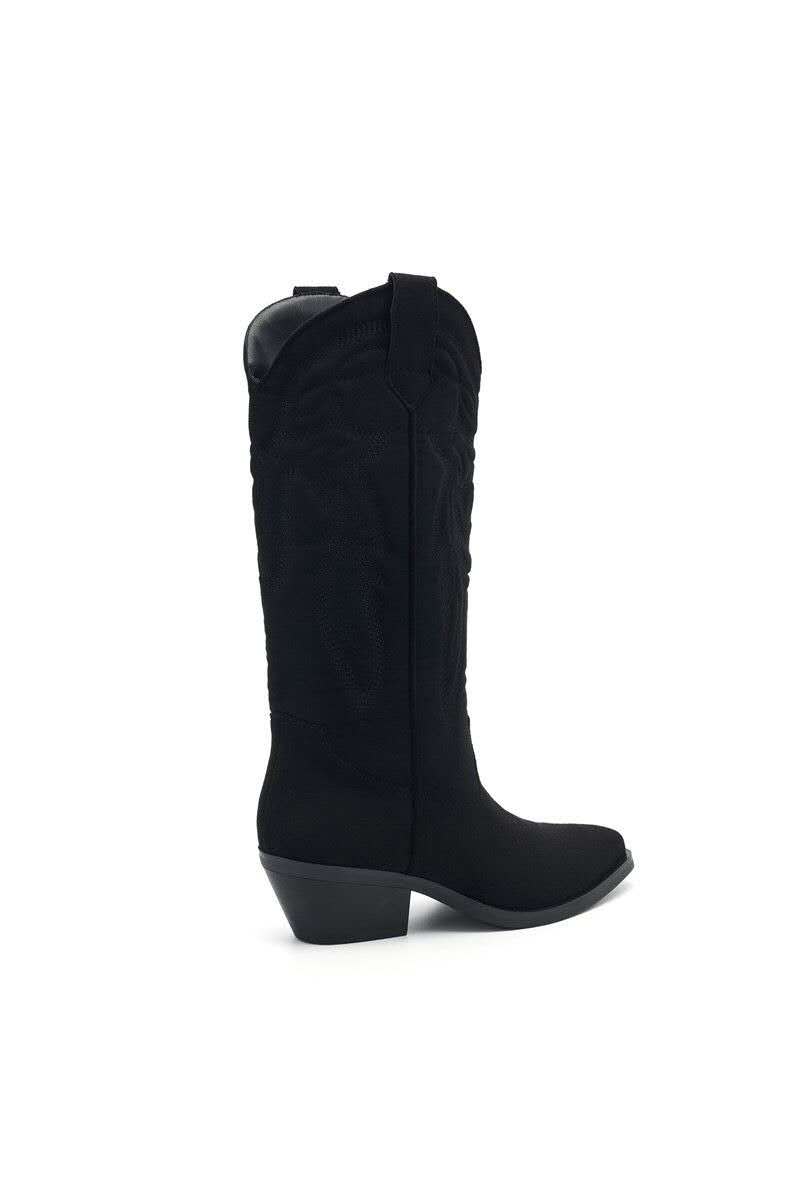 Bottes Hautes Style Santiags Brodées Noir
