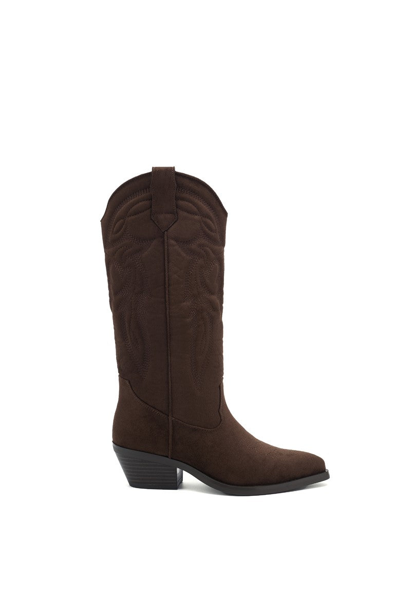 Bottes Hautes Style Santiags Brodées Marron