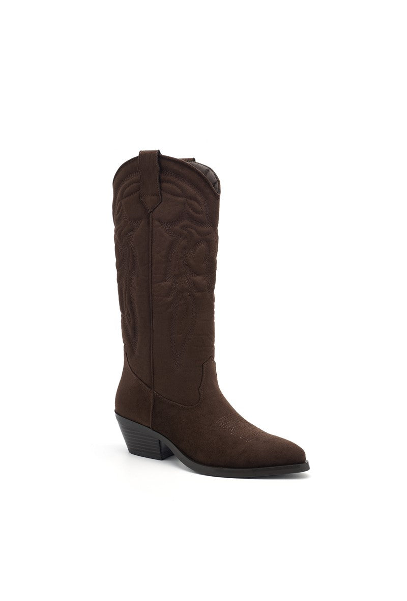 Bottes Hautes Style Santiags Brodées Marron