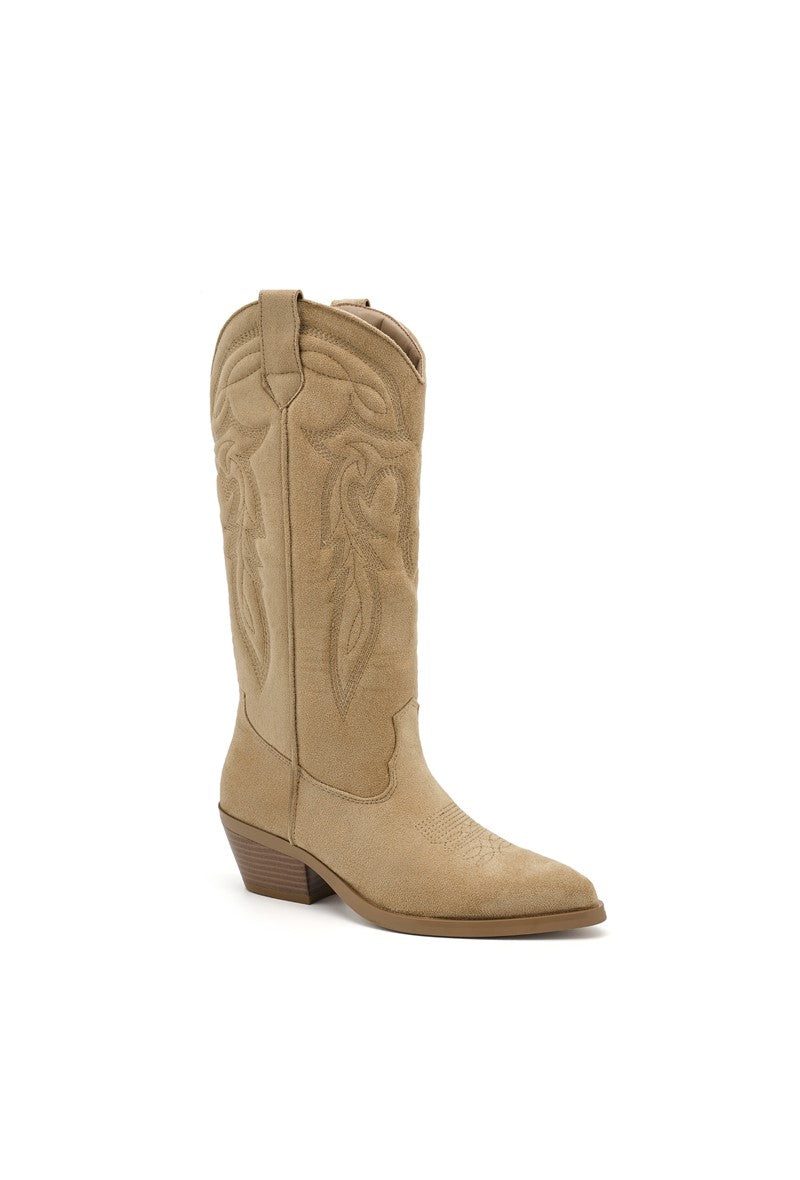 Bottes Hautes Style Santiags Brodées Beige Sable