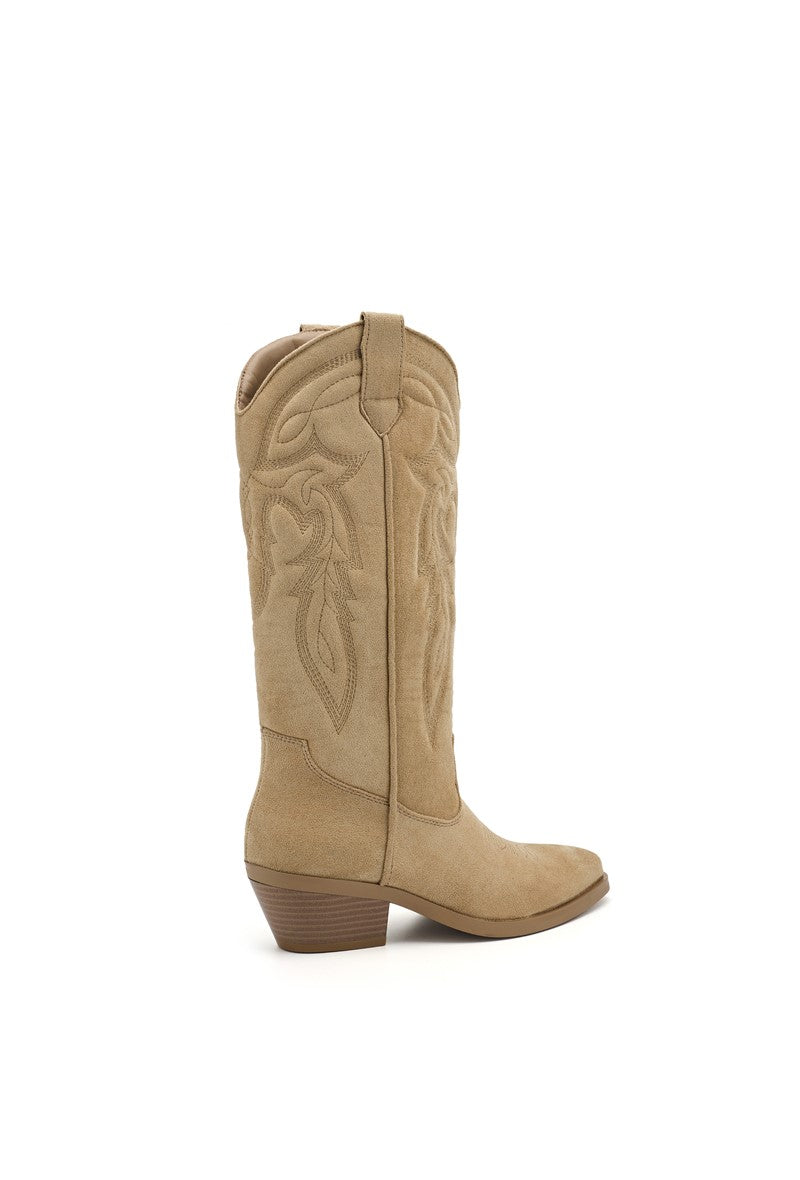 Bottes Hautes Style Santiags Brodées Beige Sable