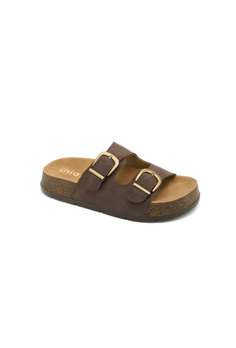 Mules  plateforme à doubles brides larges, Marron
