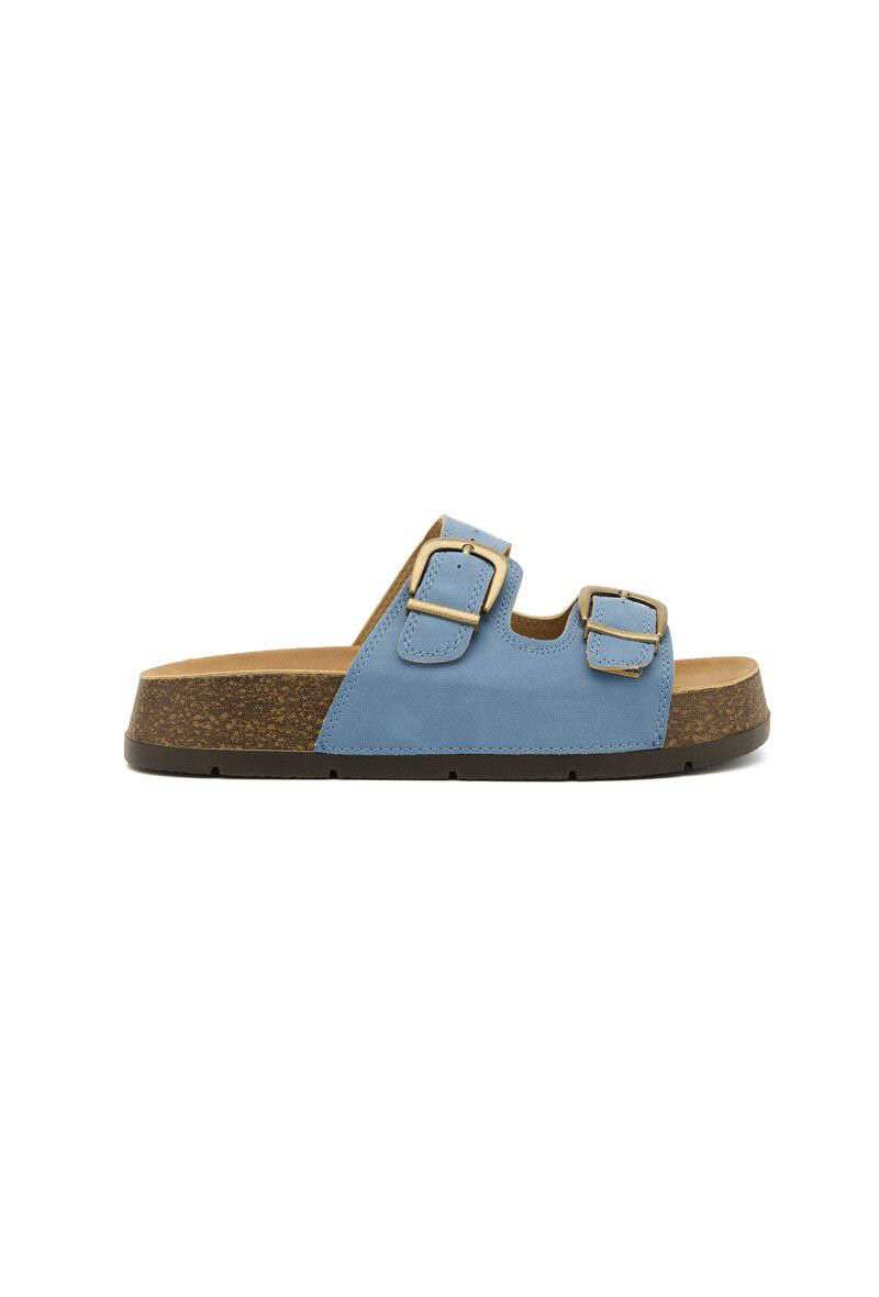 Mules plateforme à doubles brides larges, Bleu