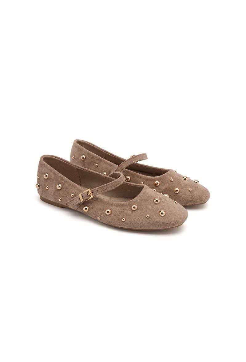 Ballerines Mary Jane suédine à boucle et clous - taupe