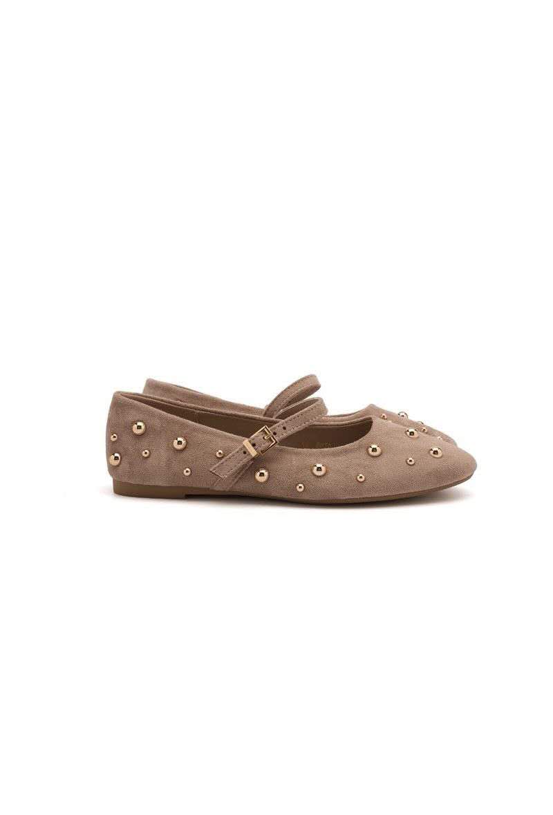 Ballerines Mary Jane suédine à boucle et clous - taupe