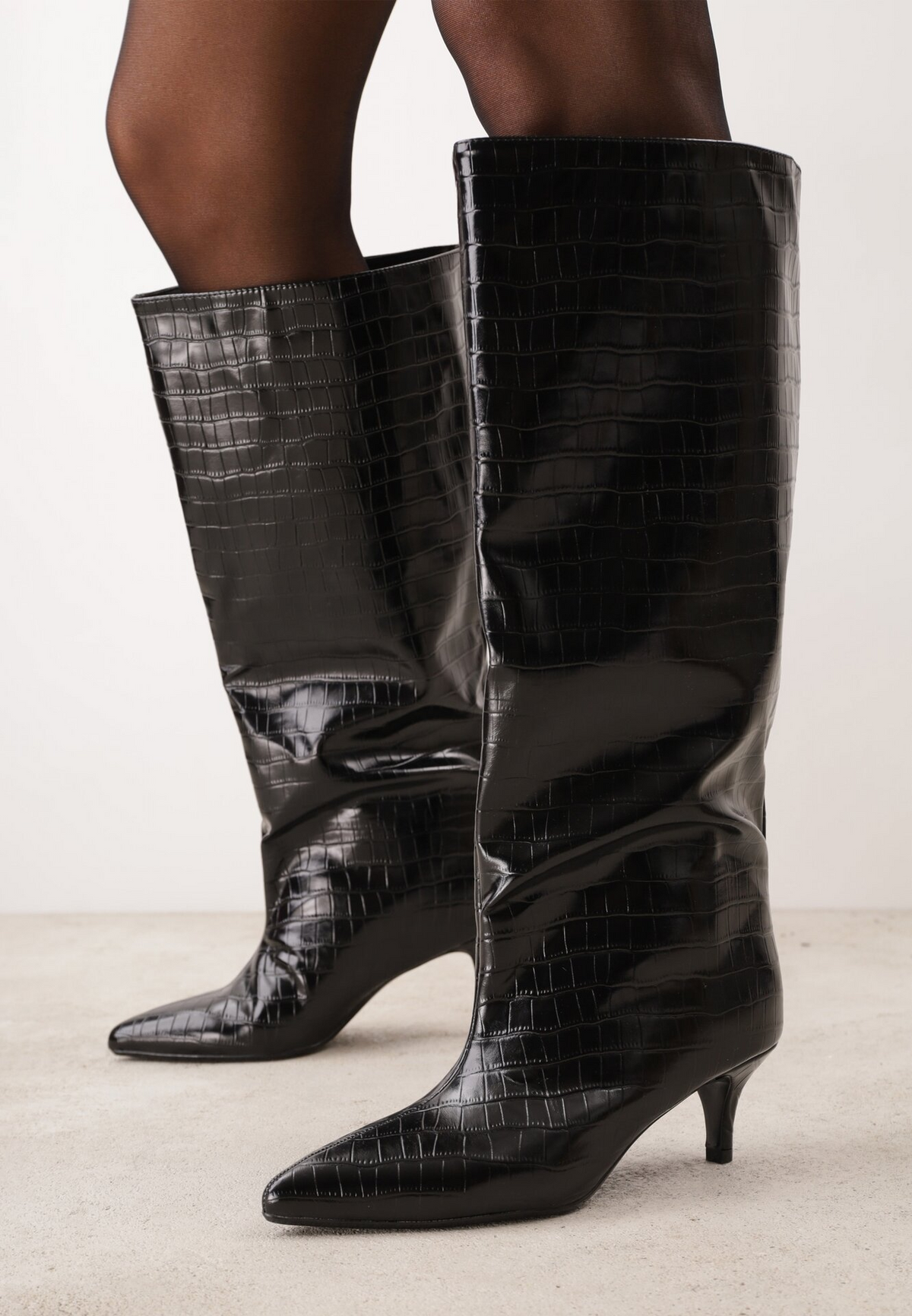 Bottes souple bout pointu effet croco - noir