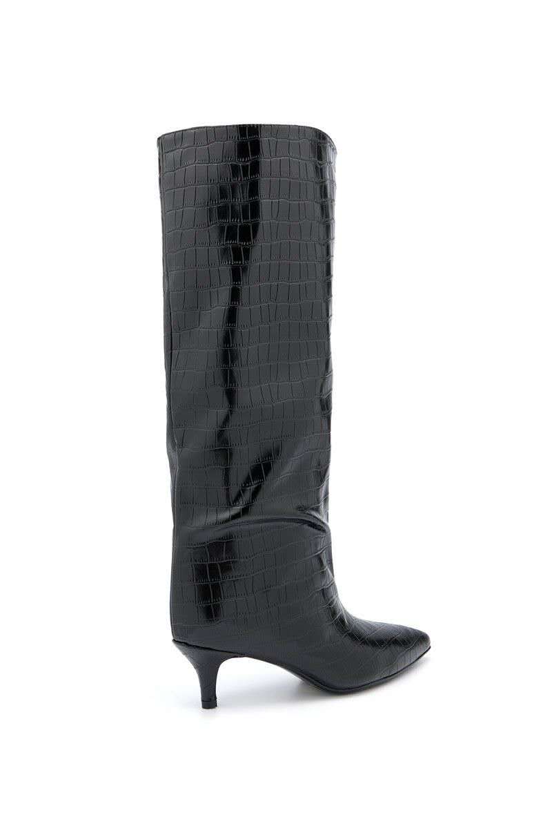 Bottes souple bout pointu effet croco - noir
