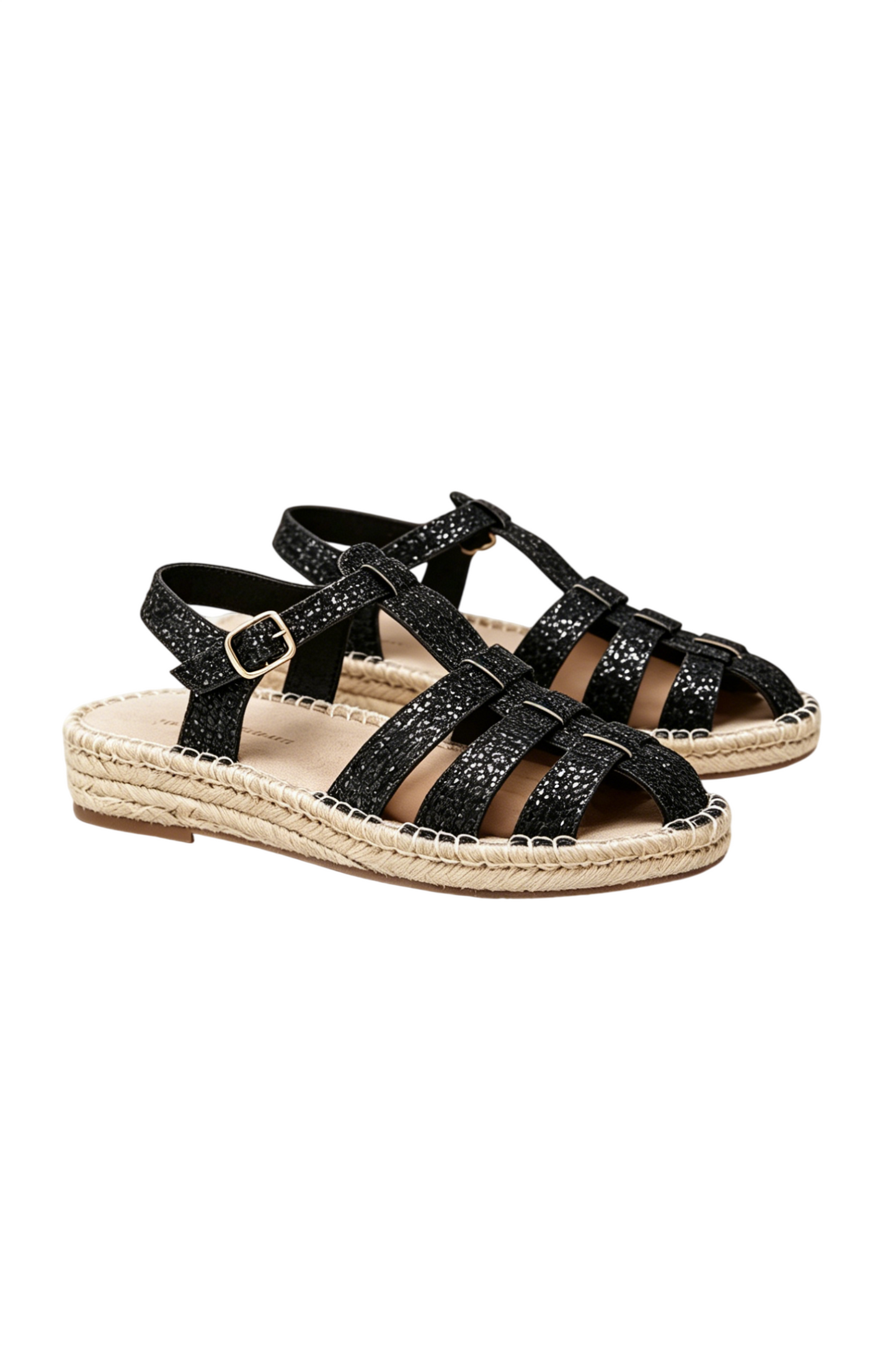 Sandales femmes style méduse Pêcheur, Noire pailletée