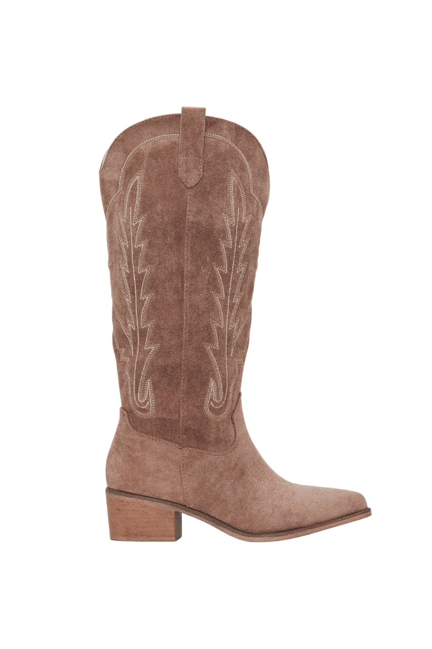 Bottes Santiags suédine style Cowboy, Taupe