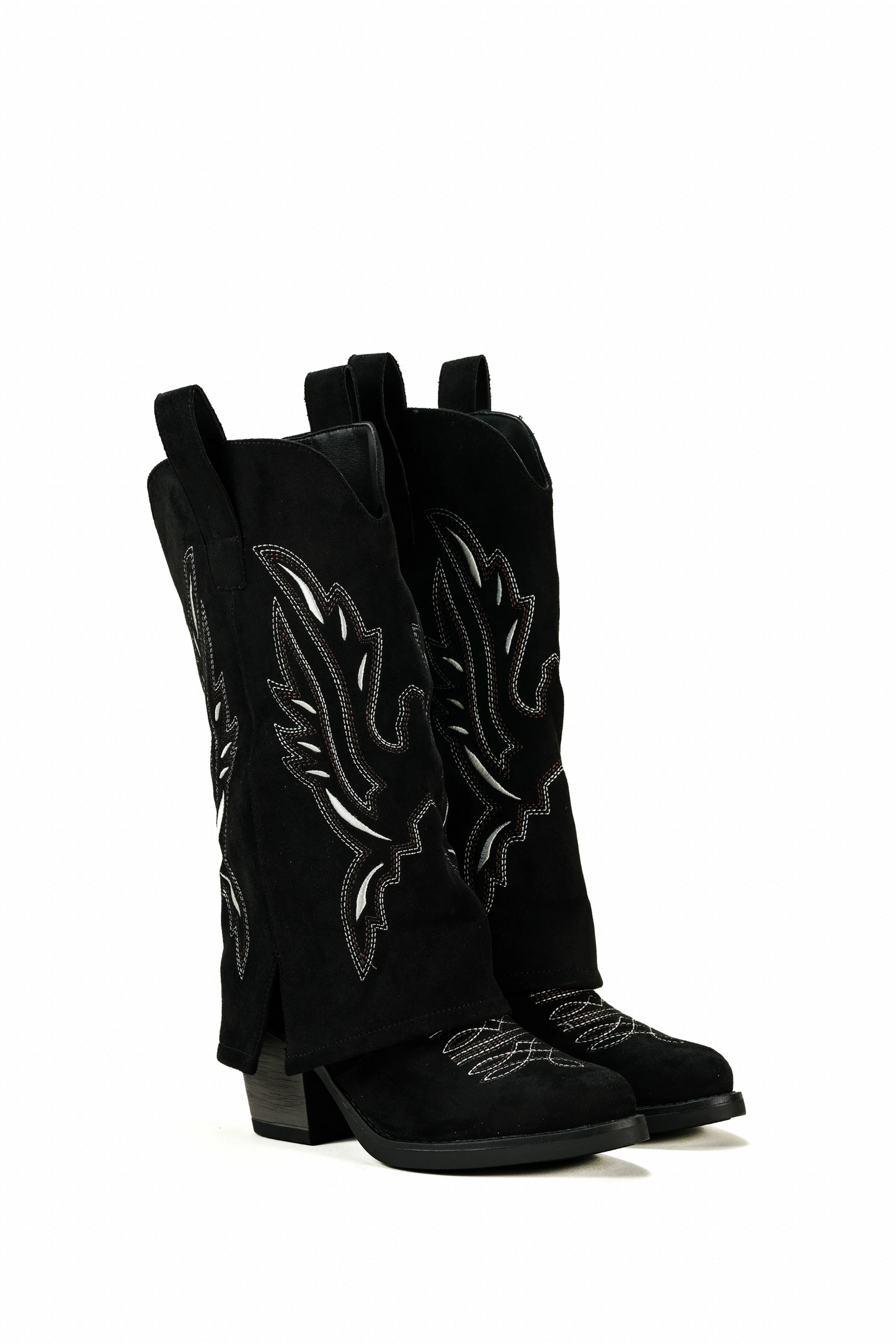Boots Santiags guêtre style cowboy mi-mollet, Noir