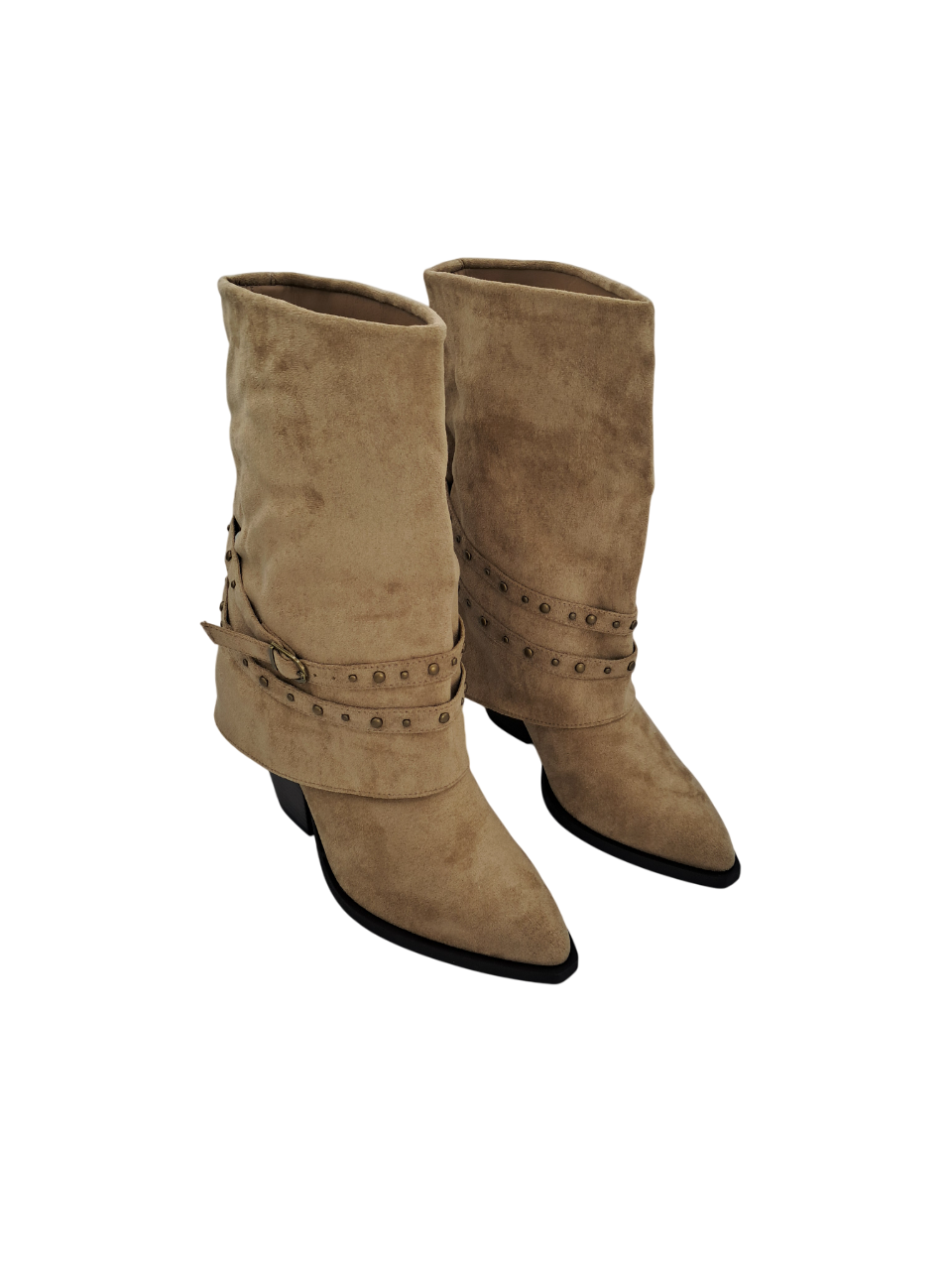 Santiags guêtre style cowboy avec boucle cloutée, Taupe