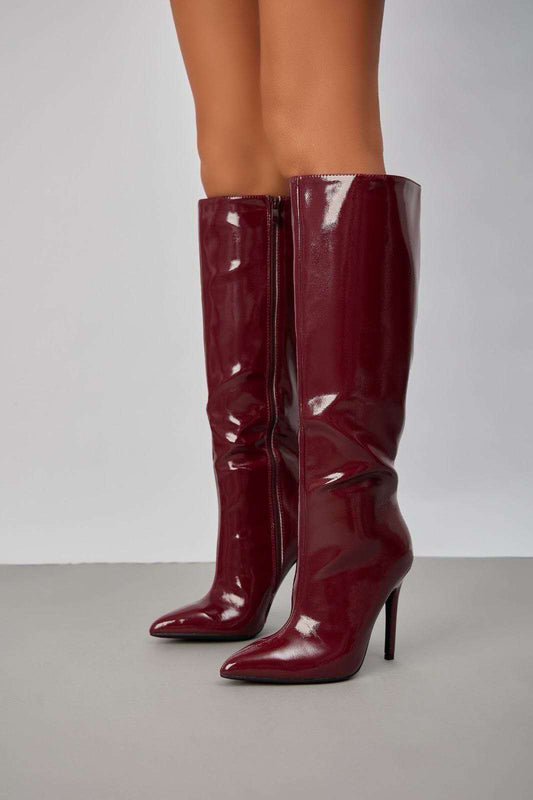 Bottes vernies bordeaux à talon haut