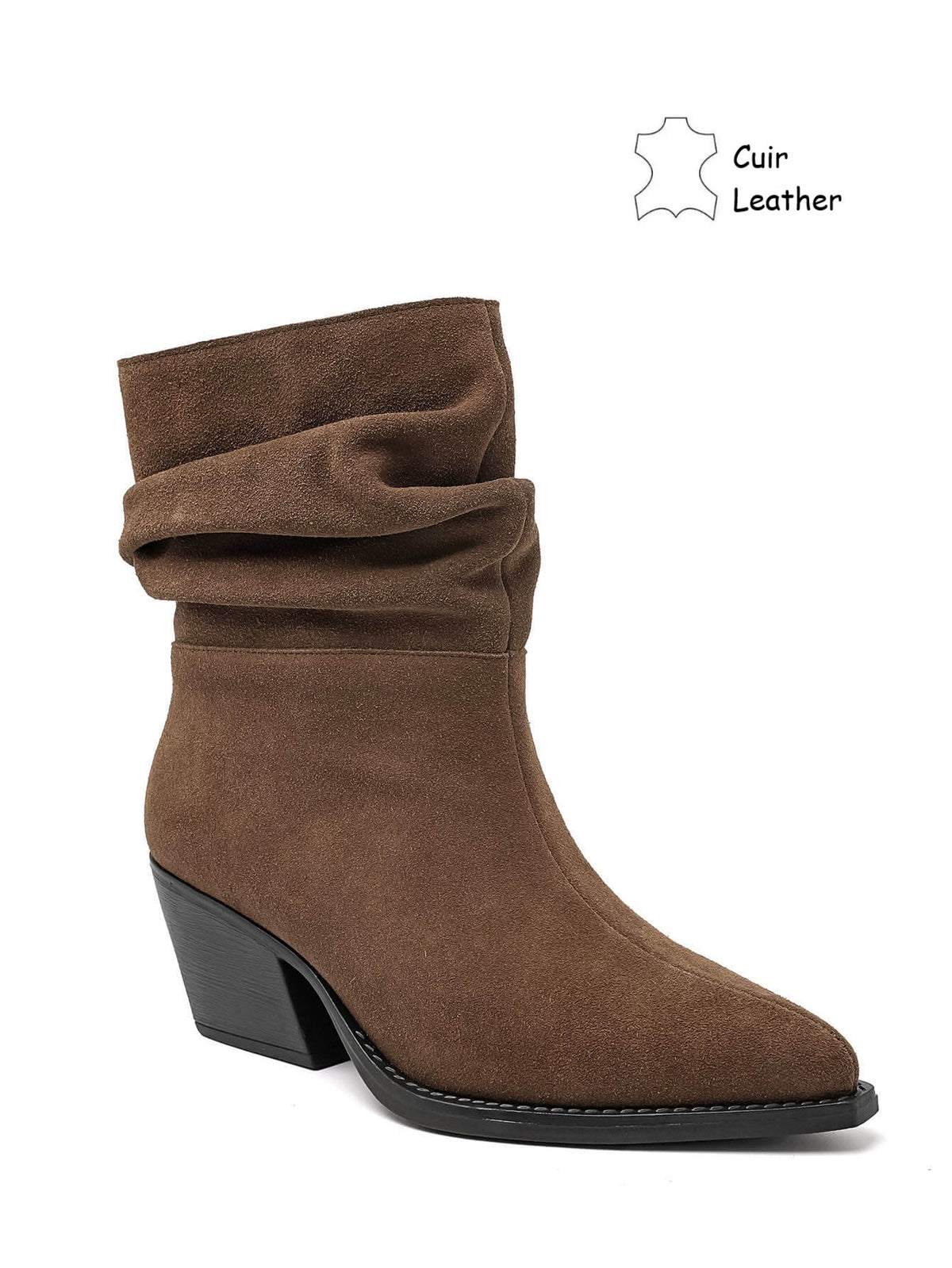 Bottines slouchy en cuir suédé - taupe