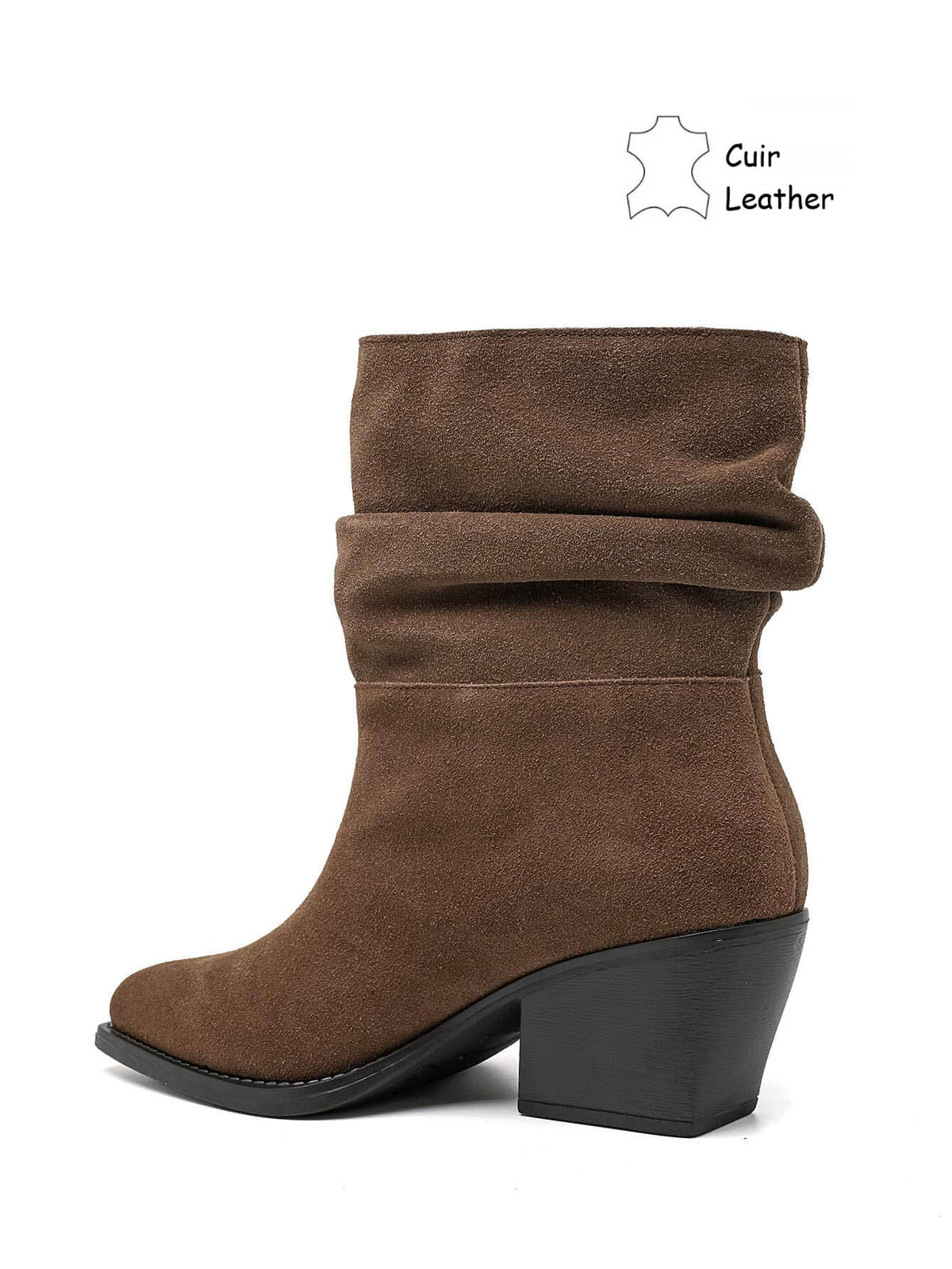 Bottines slouchy en cuir suédé - taupe