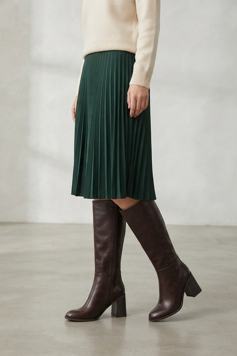 Bottes hautes à talon large et bout arrondi - marron