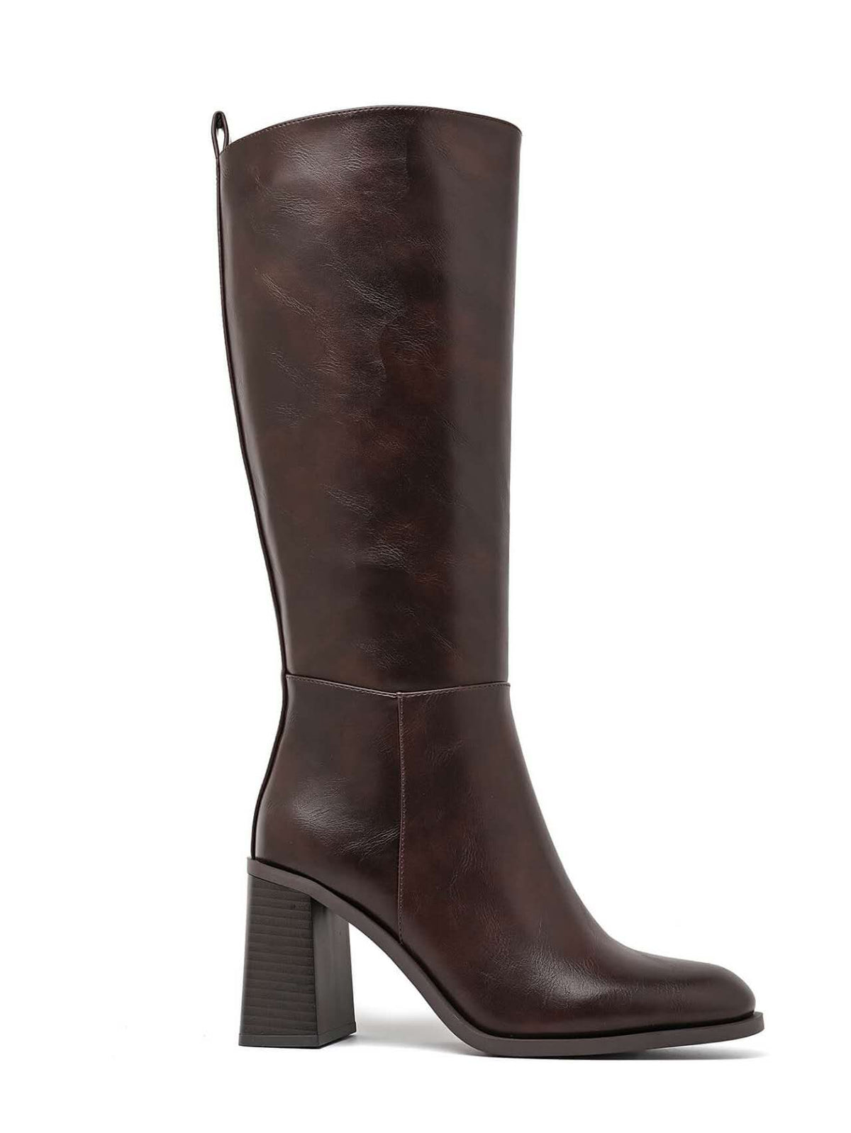 Bottes hautes à talon large et bout arrondi - marron