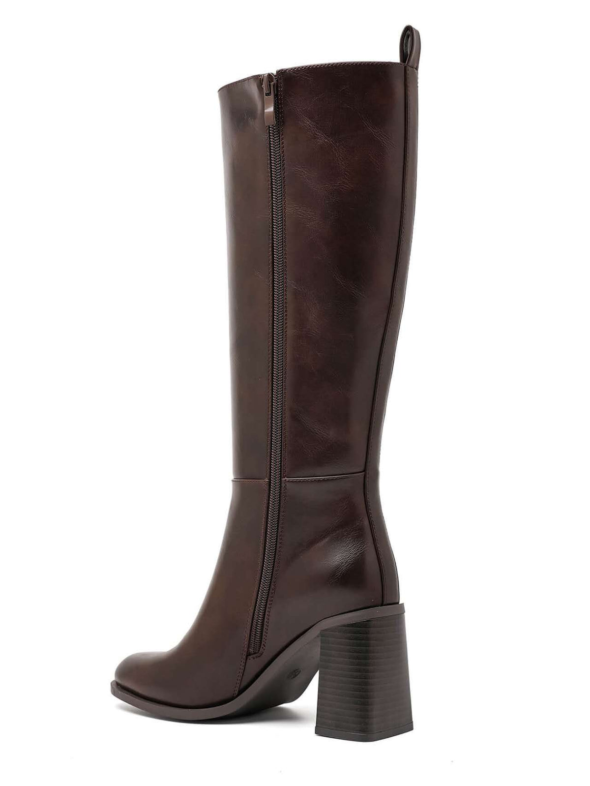 Bottes hautes à talon large et bout arrondi - marron