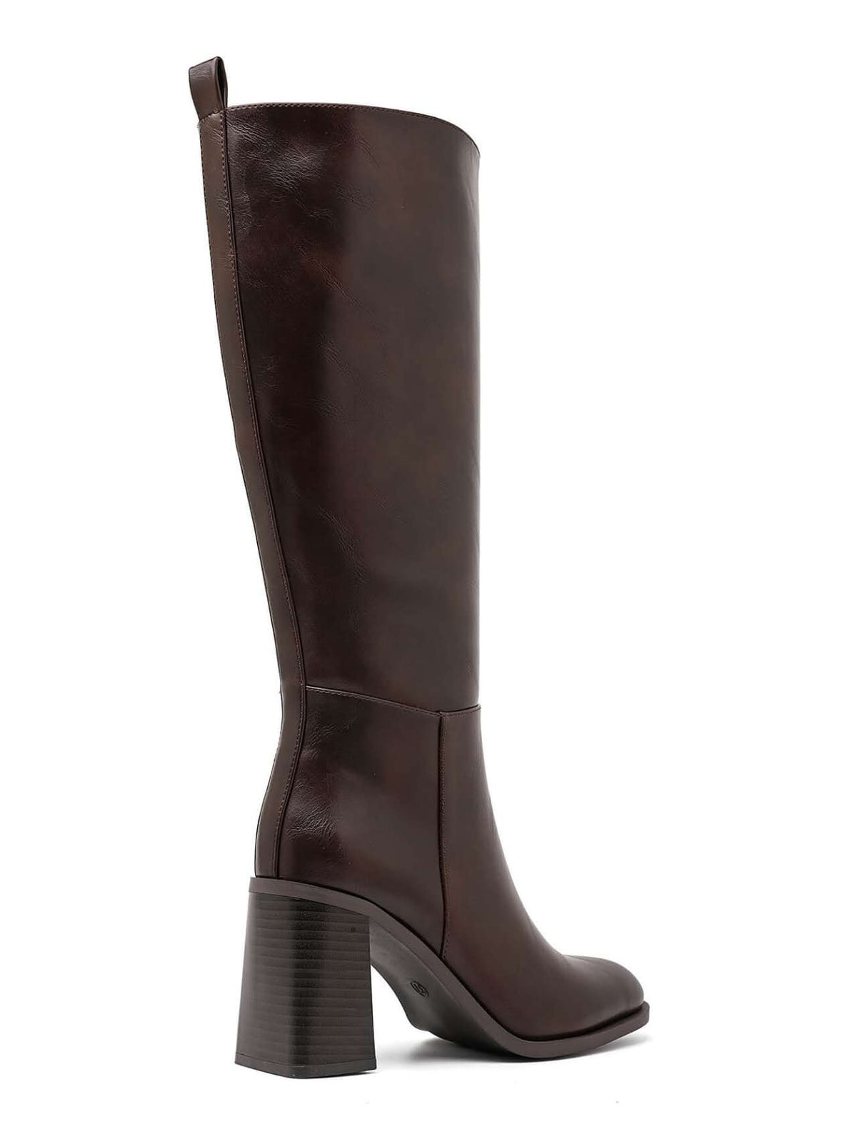 Bottes hautes à talon large et bout arrondi - marron