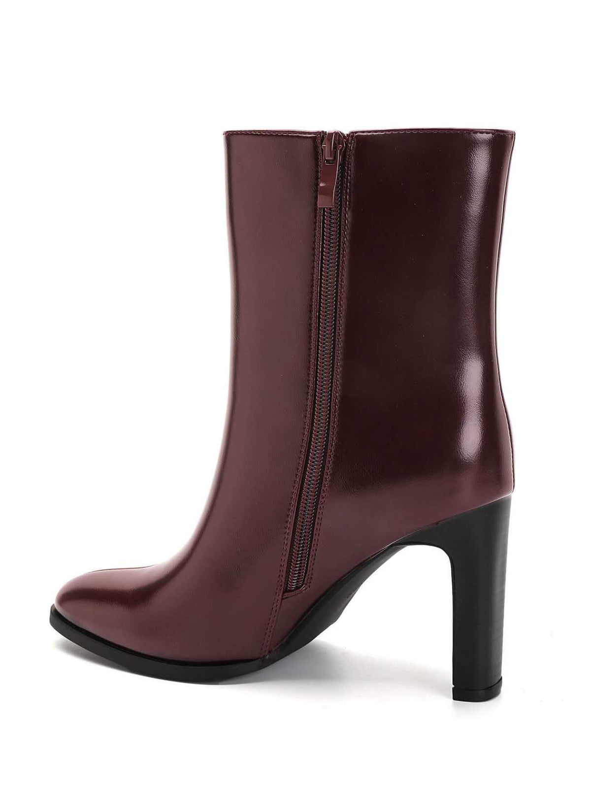 Bottines à Talon Carré en Simili Cuir Verni - bordeaux