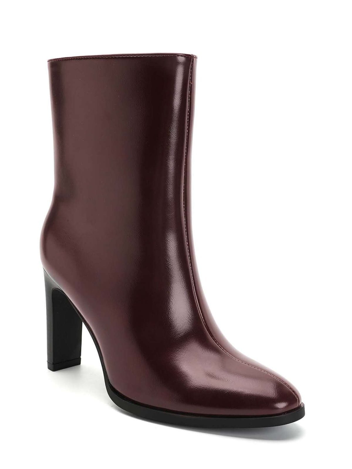 Bottines à Talon Carré en Simili Cuir Verni - bordeaux