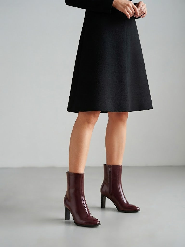 Bottines à Talon Carré en Simili Cuir Verni - bordeaux