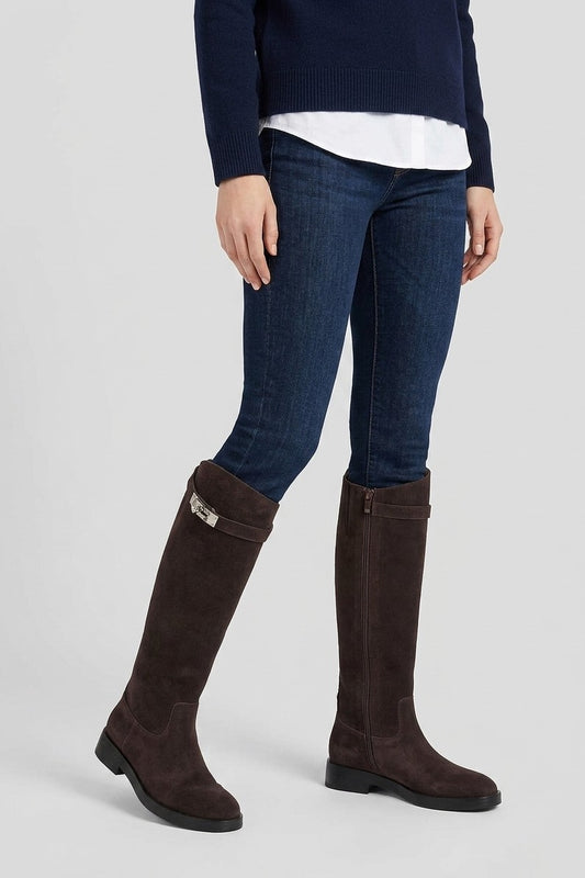 Bottes Cavalières en Suède Marron Chocolat