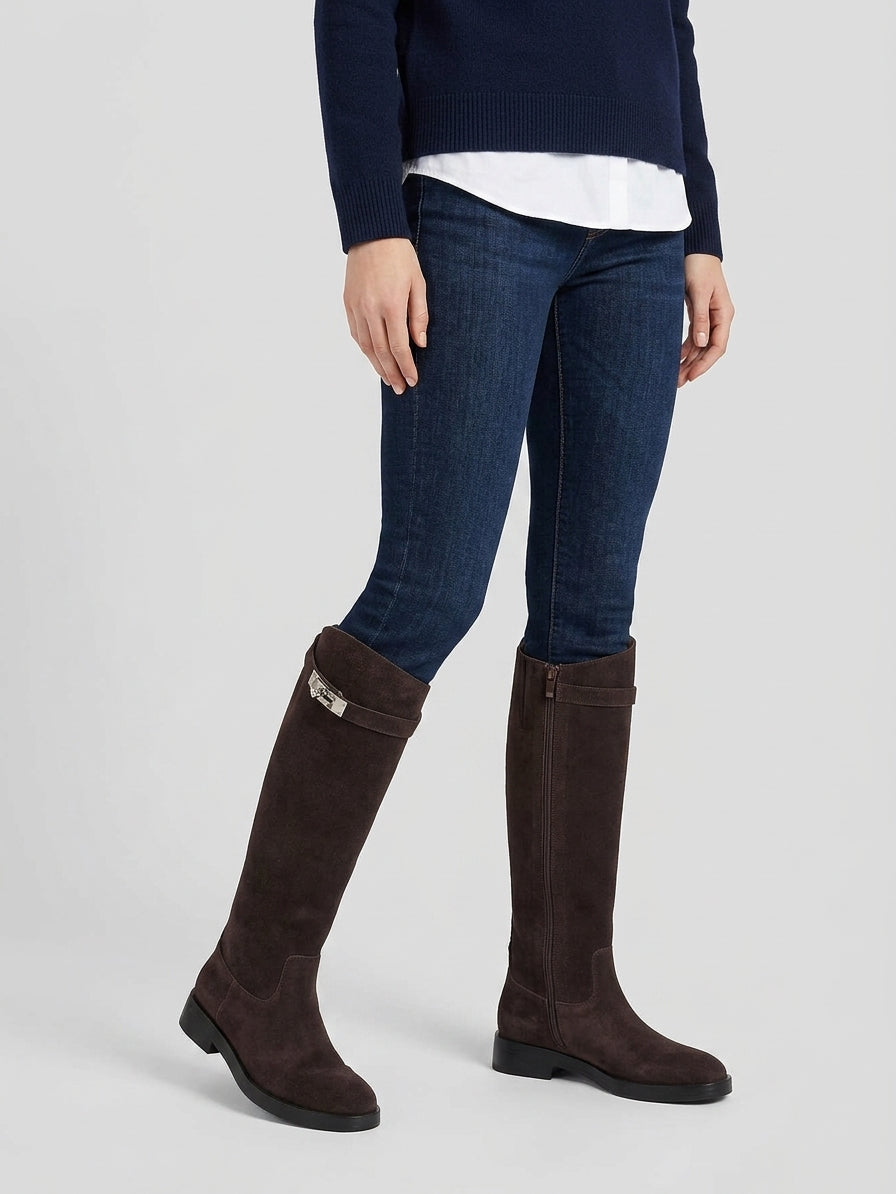 Bottes Cavalières en Suède Marron Chocolat