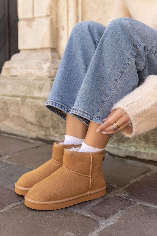 Bottines fourrées en cuir suède - camel