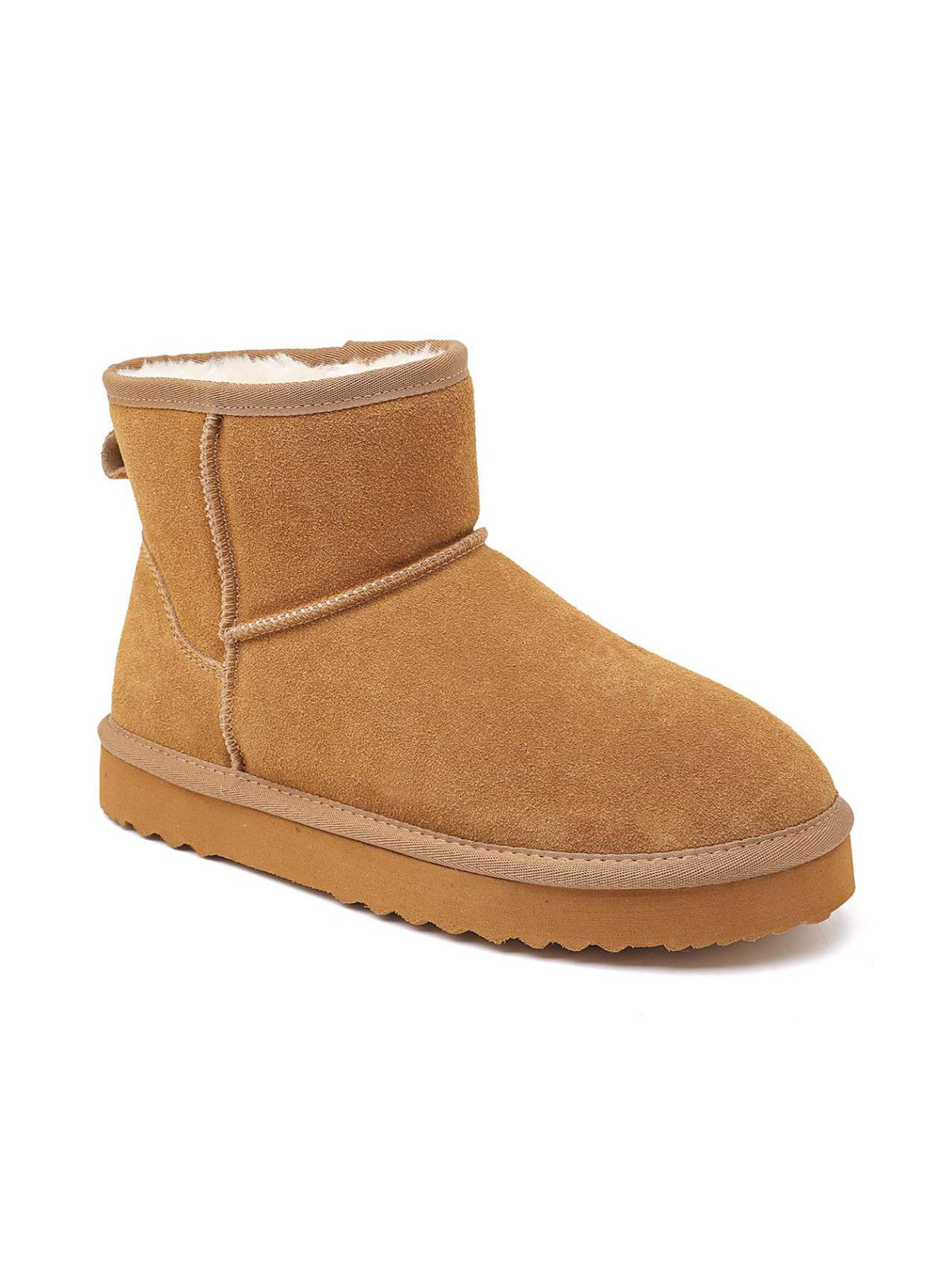 Bottines fourrées en cuir suède - camel