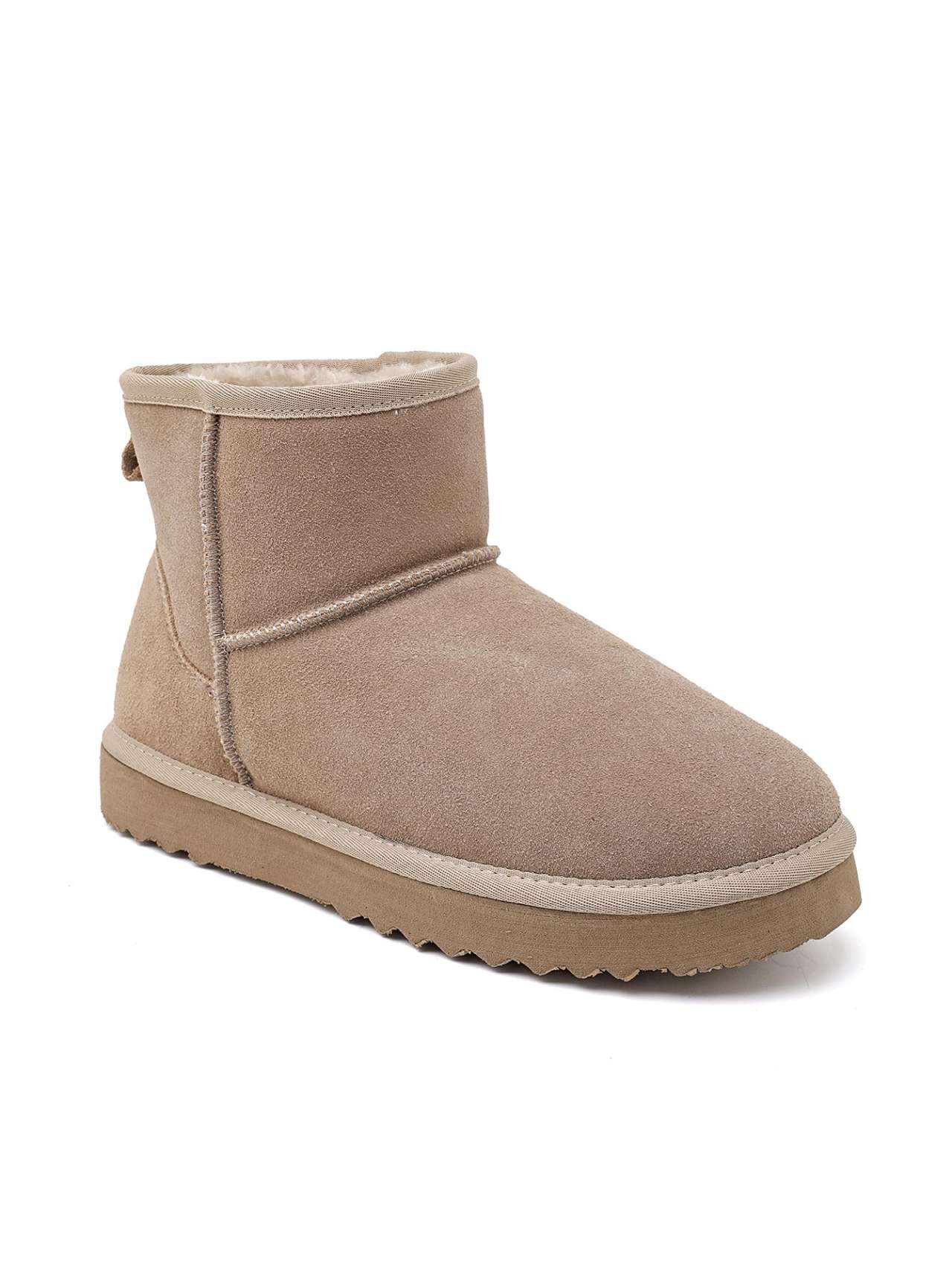 Bottines fourrées en cuir suède - beige