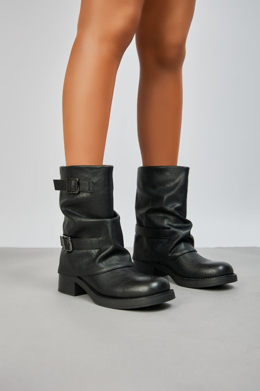 Biker boots guêtre avec boucles, Noir