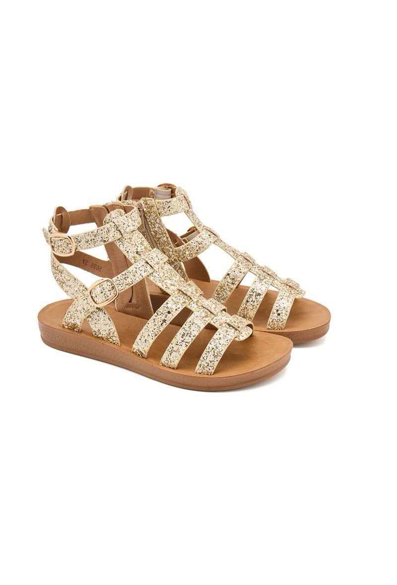 Sandales femmes spartiate à semelle crantée, Doré
