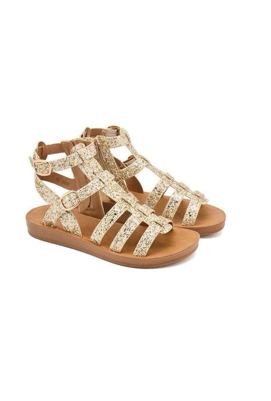 Sandales femmes spartiate à semelle crantée, Doré