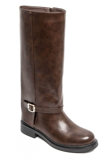 Bottes motard plates avec détail boucle, Marron