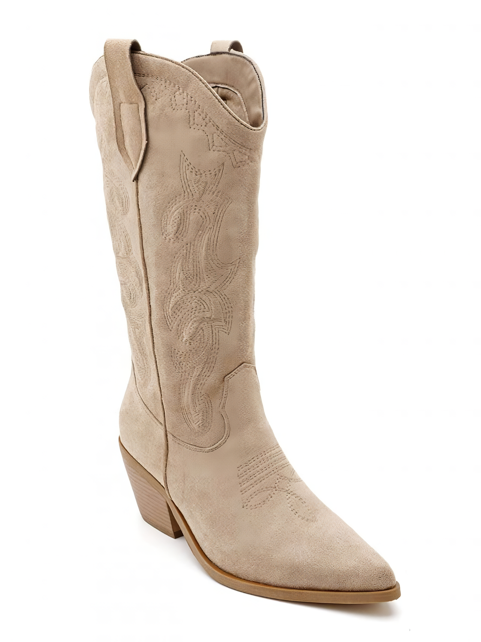 Boots Santiags suédine style Cowboy mi Mollet - taupe