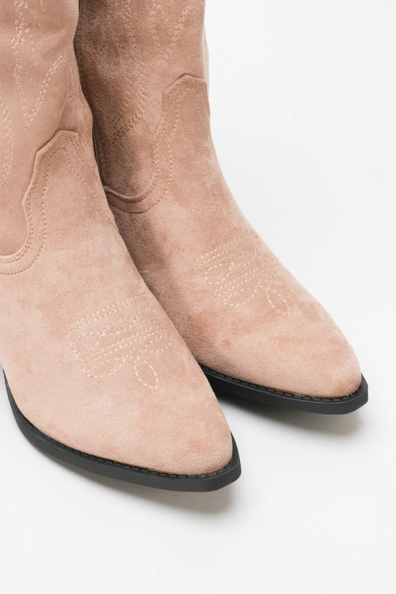 Bottes Santiags suédine style Cowboy, Taupe