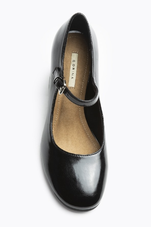 Escarpin avec bride bout carré talon bloc, Noir