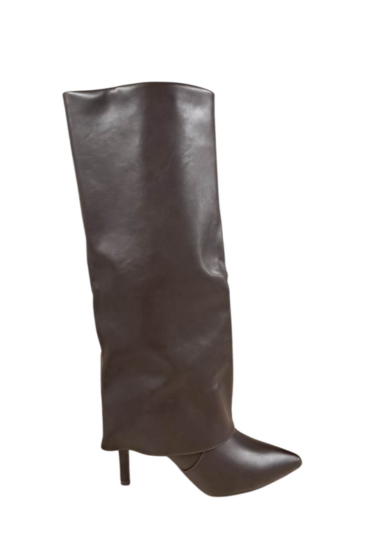 Bottes guêtres à talon aiguille et bout pointu, Marron