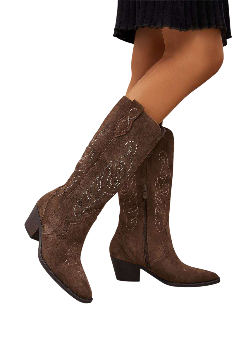Botte Santiags Cuir Daim style Cowboy, Marron